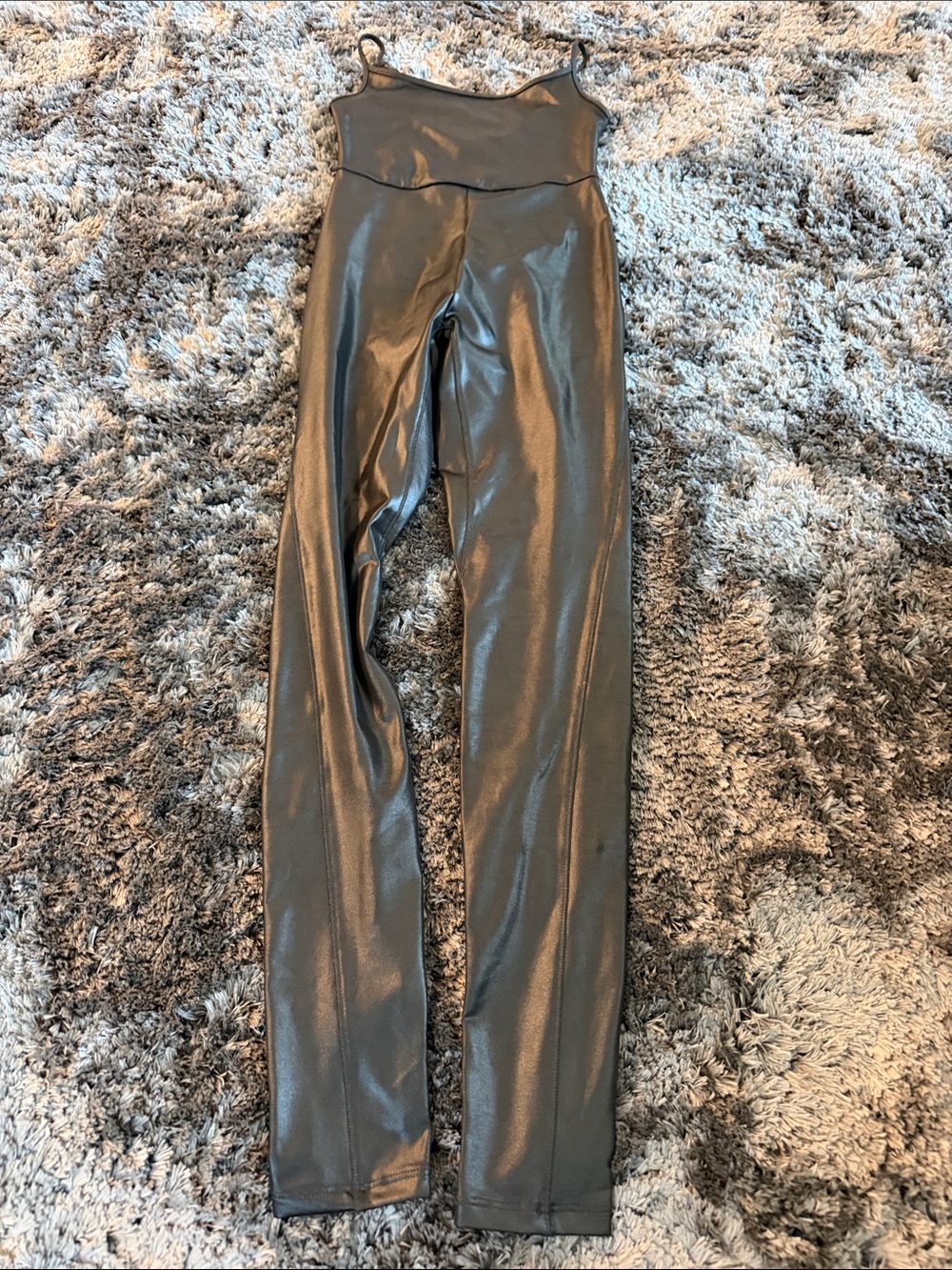 wild fable Shiny Charcoal High-Waist Faux Leather Jumpsuit